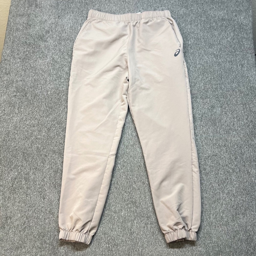 Asics Mens Athletic Jogger Pants Tan Taupe Elastic Waist Training Medium